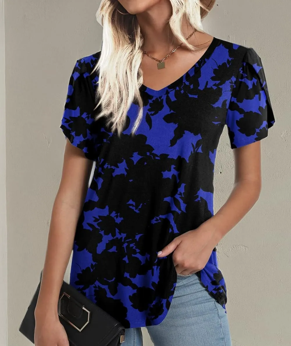 CATHY 2025 Womens Tops Summer Short Sleeve V Neck Tunic T-Shirts Blouse S-4XL