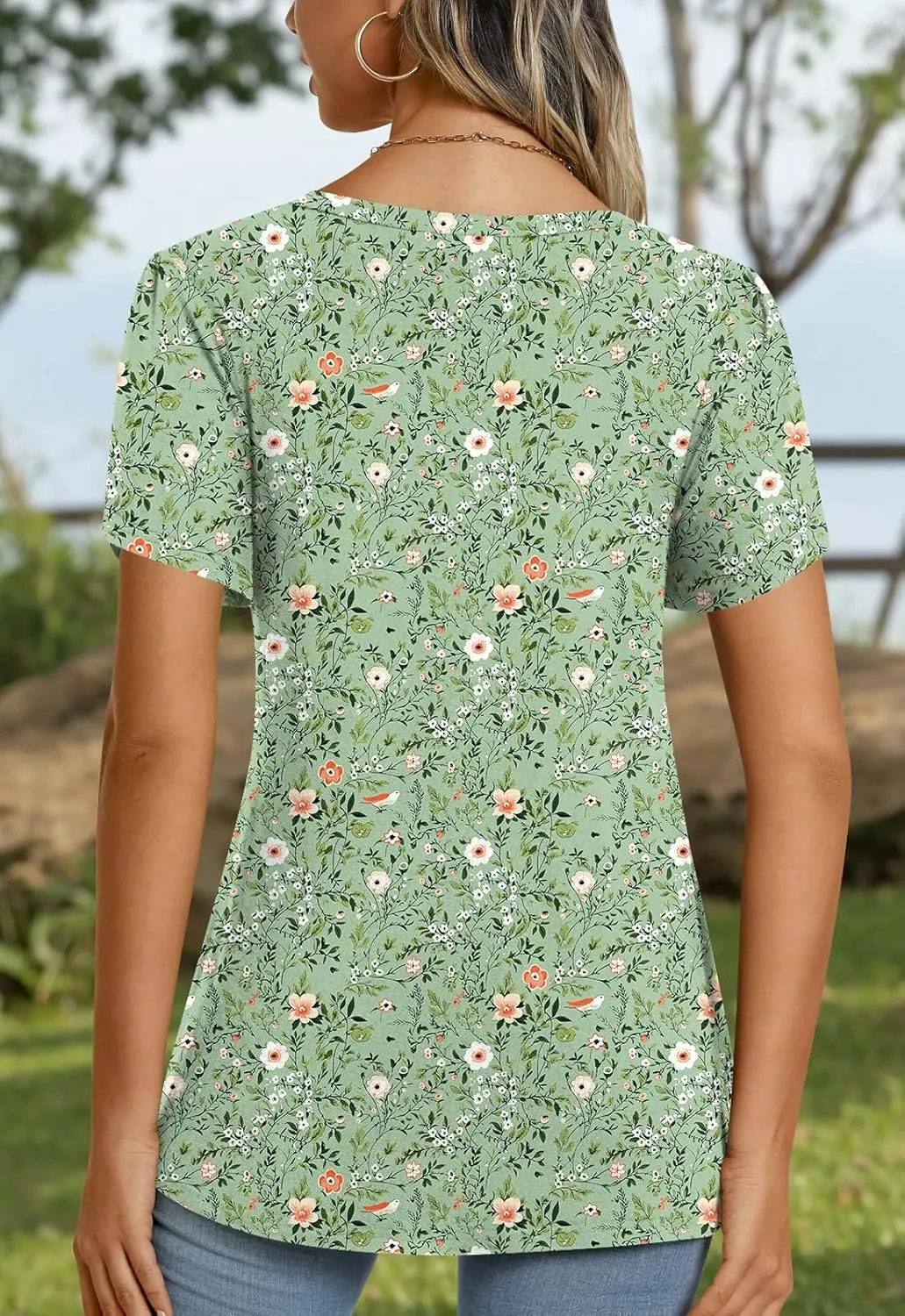 CATHY 2025 Womens Tops Summer Short Sleeve V Neck Tunic T-Shirts Blouse S-4XL