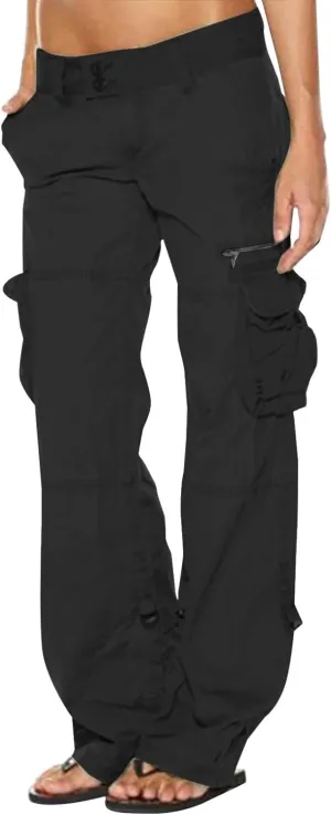 Ceboyel Women's Baggy Parachute Pants Straight Wide Leg Cargo Pants Multiple Pockets Jogger Trousers Y2K Clothing 2023
