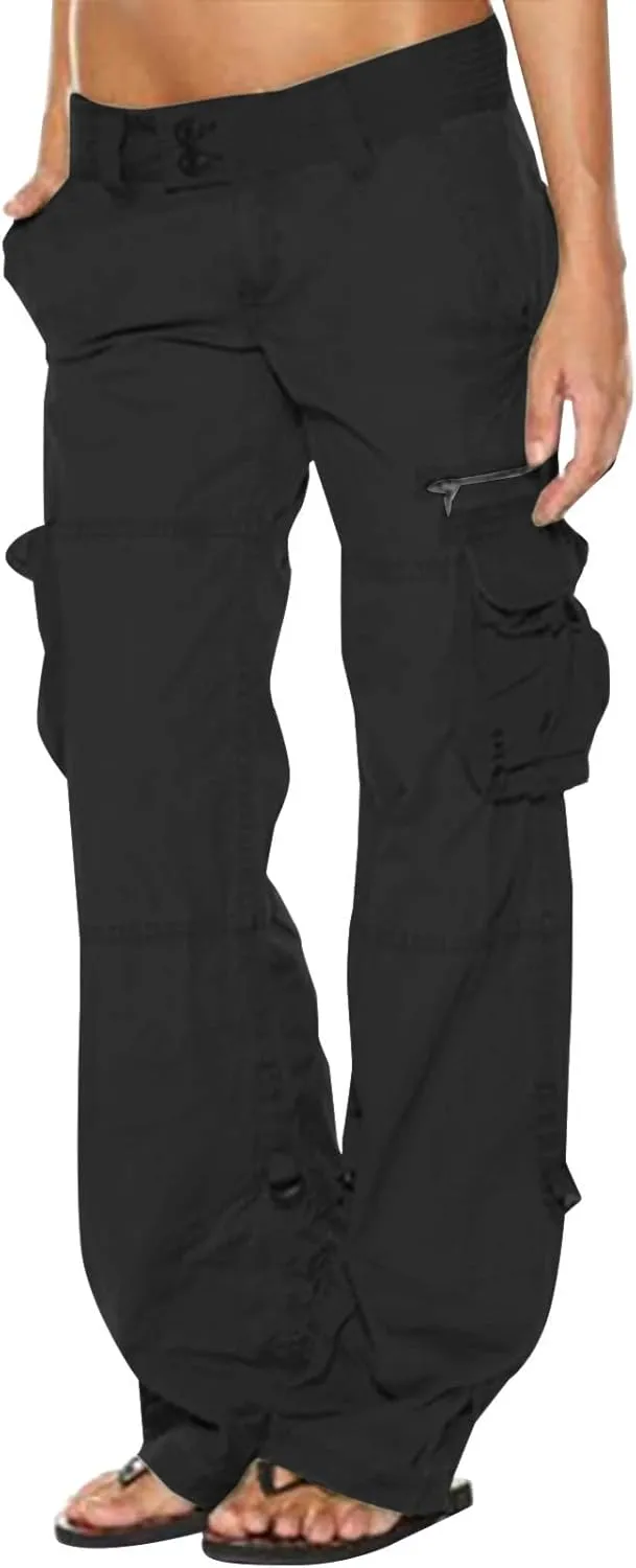 Ceboyel Women's Baggy Parachute Pants Straight Wide Leg Cargo Pants Multiple Pockets Jogger Trousers Y2K Clothing 2023