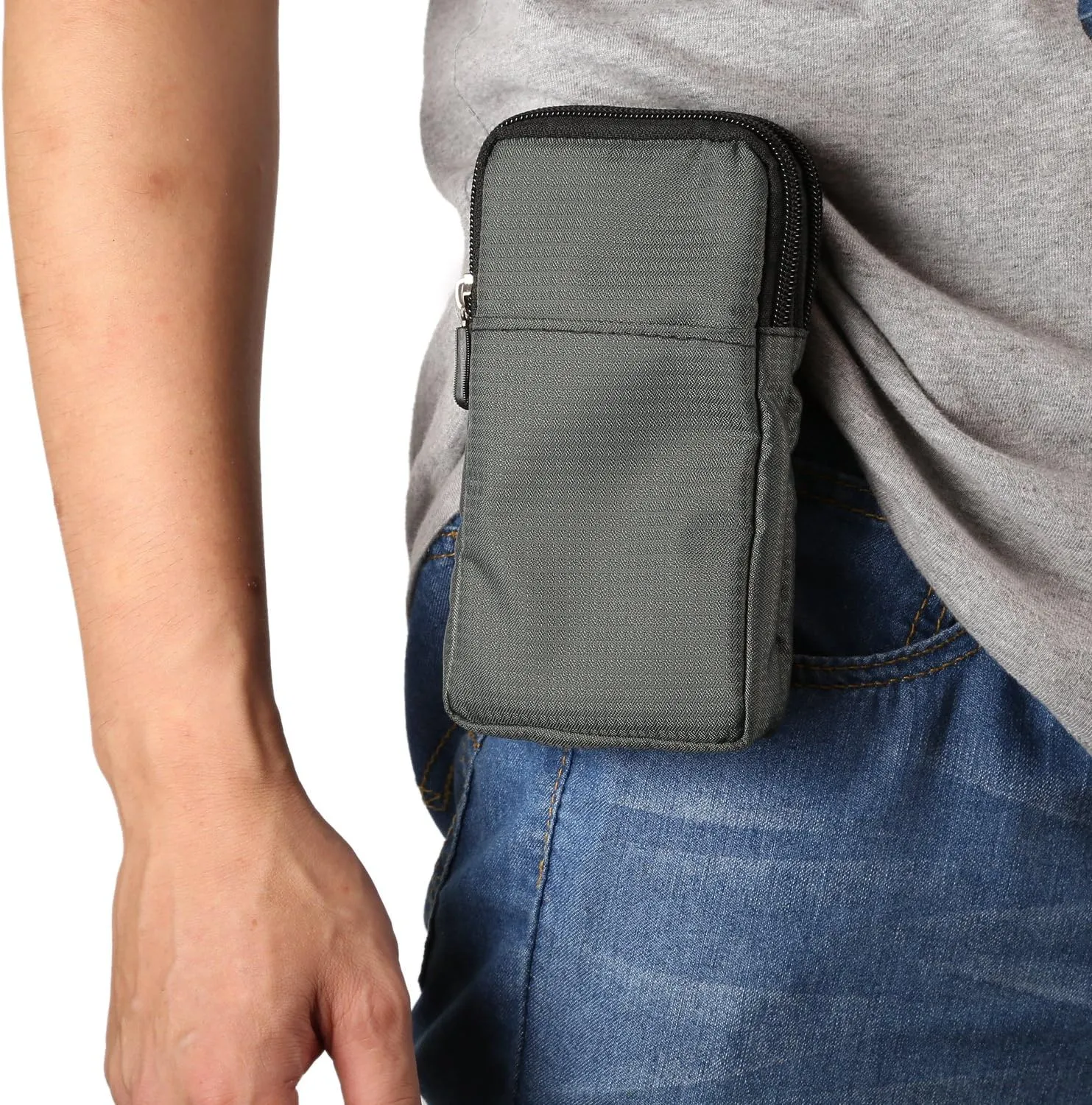 Cell Phone Belt Clip Bag Men, Cell Phone Shoulder Holster, 6.0" Outdoor Travel Vertical Phone Holster Waist Pouch Cellphone Shoulder Messenger Bag Zipper Wallet Phone Holder with Belt Loop Carabiner
