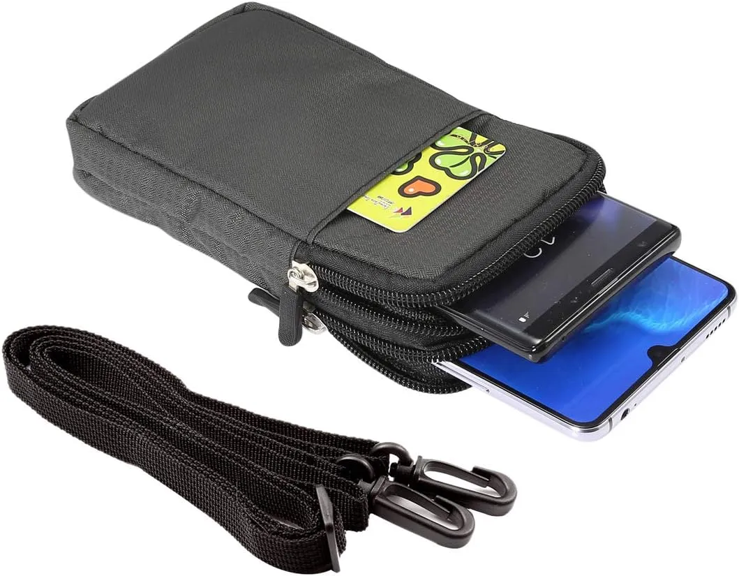 Cell Phone Belt Clip Bag Men, Cell Phone Shoulder Holster, 6.0" Outdoor Travel Vertical Phone Holster Waist Pouch Cellphone Shoulder Messenger Bag Zipper Wallet Phone Holder with Belt Loop Carabiner