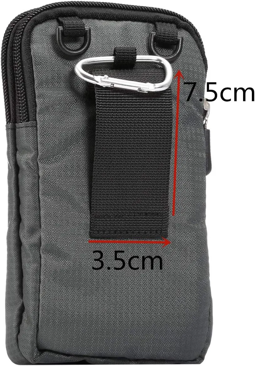 Cell Phone Belt Clip Bag Men, Cell Phone Shoulder Holster, 6.0" Outdoor Travel Vertical Phone Holster Waist Pouch Cellphone Shoulder Messenger Bag Zipper Wallet Phone Holder with Belt Loop Carabiner