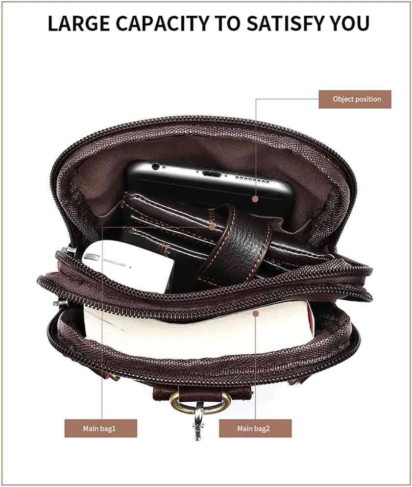 Cell Phone Shoulder Bag Leather Men's, Cell Phone Belt Waist Pouch Business Travel Bag Crossbody Wallet Messenger Bag