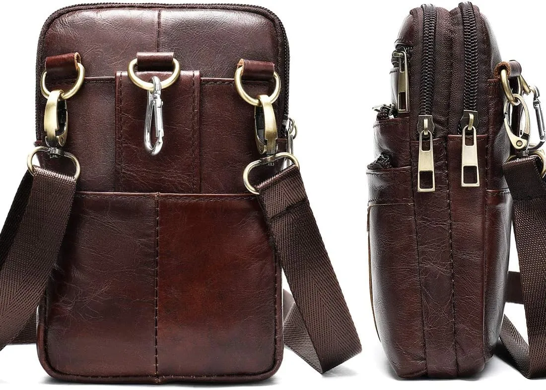 Cell Phone Shoulder Bag Leather Men's, Cell Phone Belt Waist Pouch Business Travel Bag Crossbody Wallet Messenger Bag