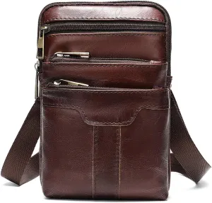 Cell Phone Shoulder Bag Leather Men's, Cell Phone Belt Waist Pouch Business Travel Bag Crossbody Wallet Messenger Bag