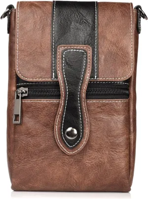 Cell Phone Waist Pouch Leather, Small Mobile Phone Crossbody Bag Women, Outdoor Sport Shoulder Messenger Holster Crossbody Purse with Shoulder Strap Zipper Waist Pocket Carrying Case with Belt Clip