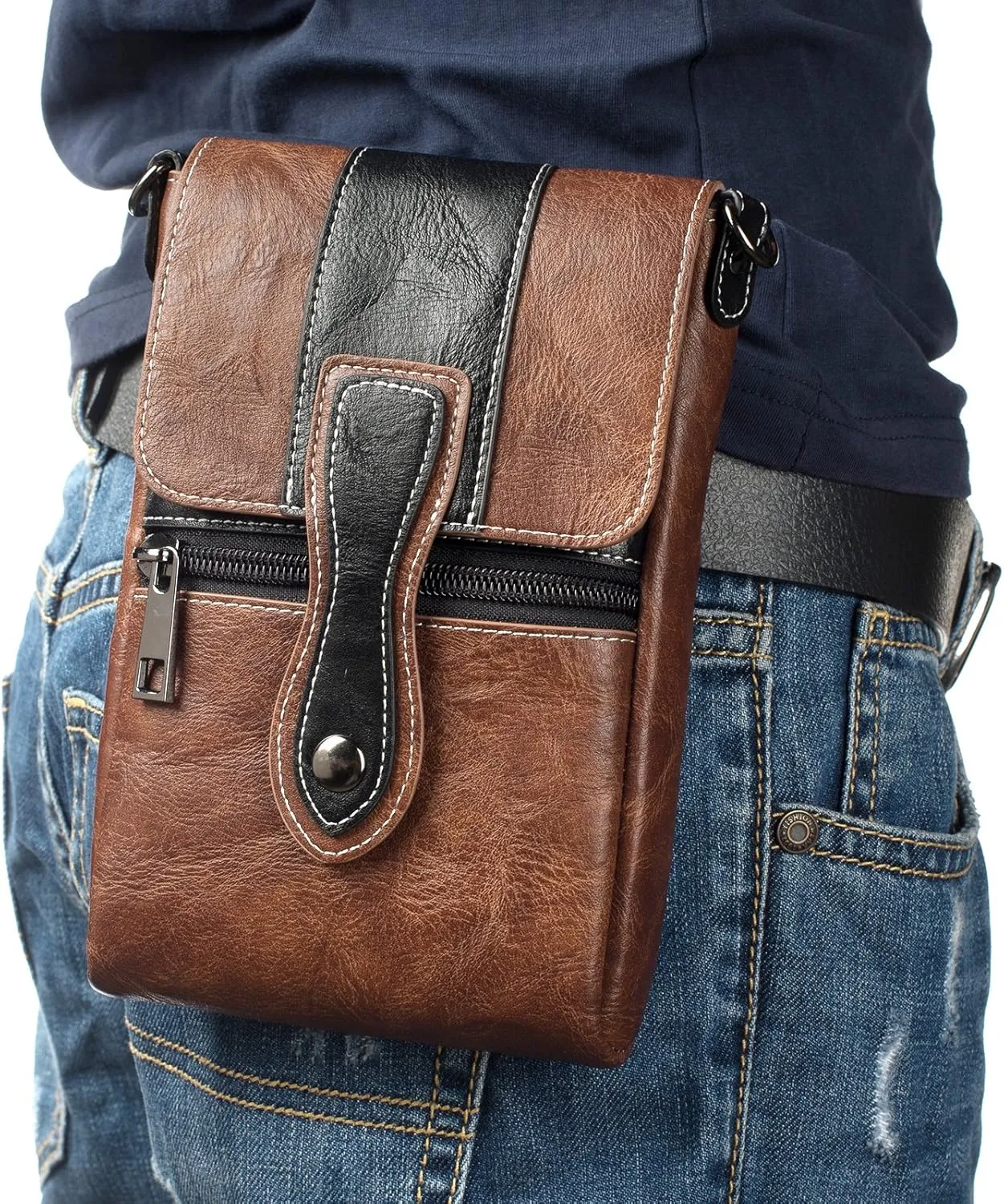 Cell Phone Waist Pouch Leather, Small Mobile Phone Crossbody Bag Women, Outdoor Sport Shoulder Messenger Holster Crossbody Purse with Shoulder Strap Zipper Waist Pocket Carrying Case with Belt Clip