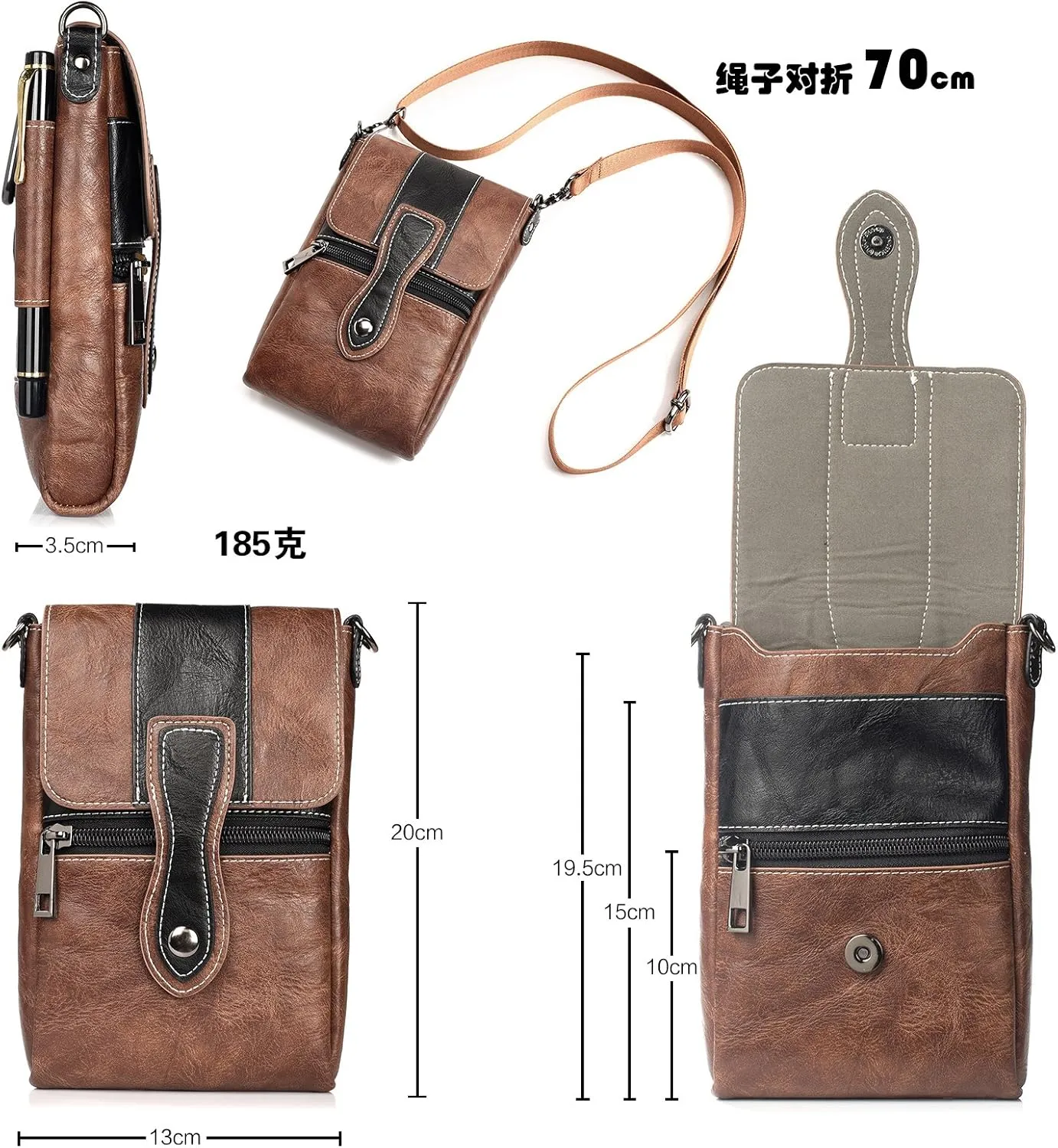 Cell Phone Waist Pouch Leather, Small Mobile Phone Crossbody Bag Women, Outdoor Sport Shoulder Messenger Holster Crossbody Purse with Shoulder Strap Zipper Waist Pocket Carrying Case with Belt Clip