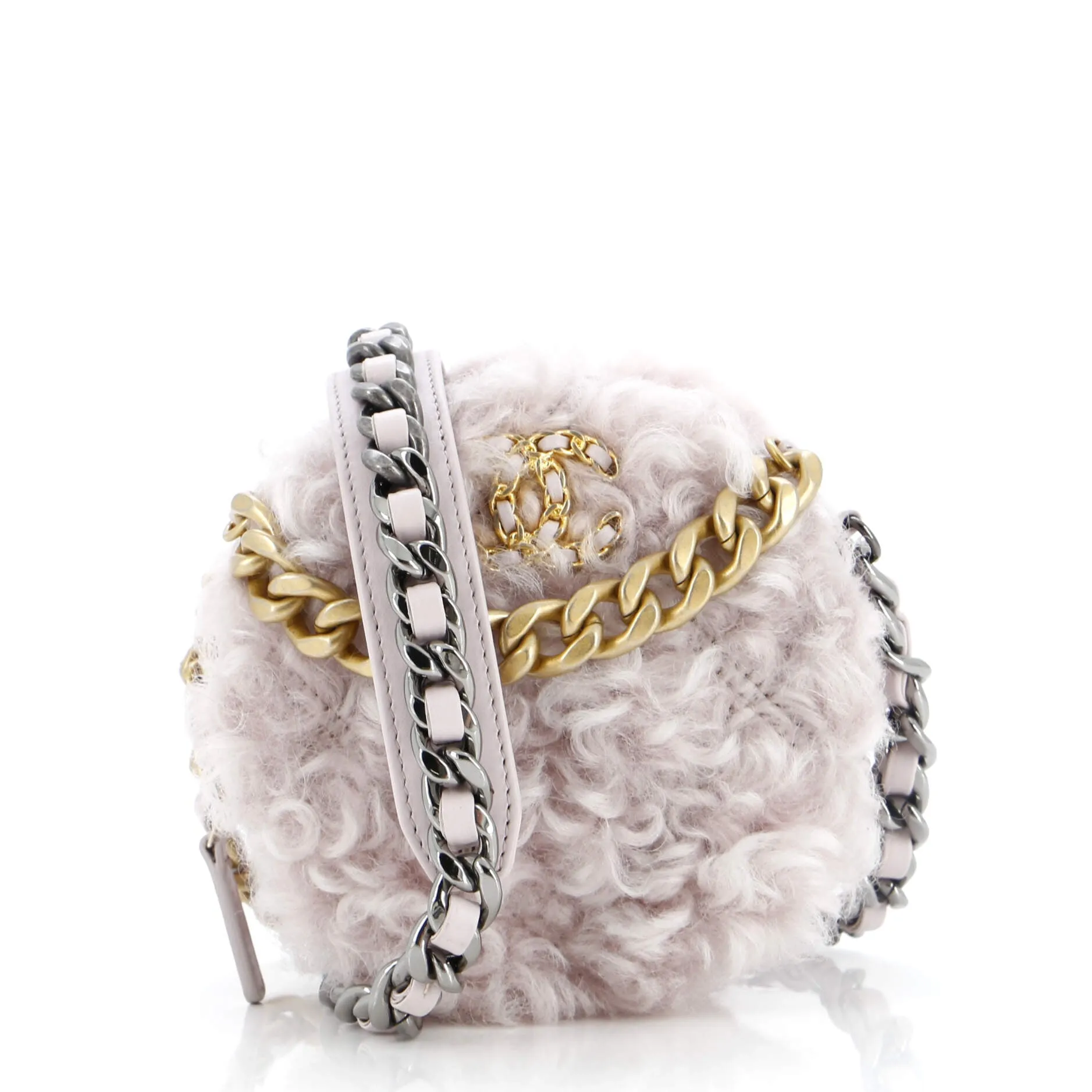 CHANEL 19 Round Clutch with Chain Quilted Shearling