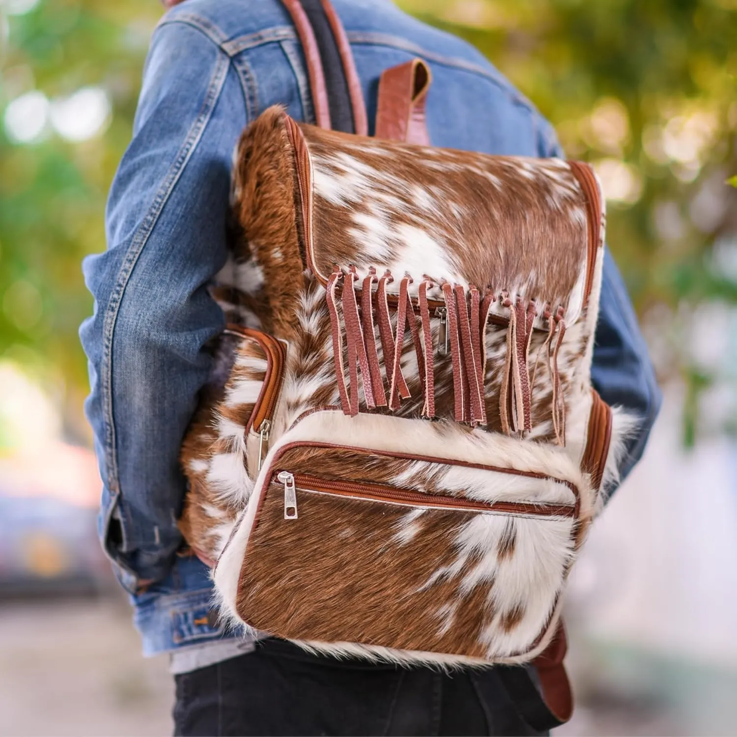CHAYELL Cowhide Genuine Leather Backpack with Laptop Compartment – Travel Bag, Western Diaper Bag for Women