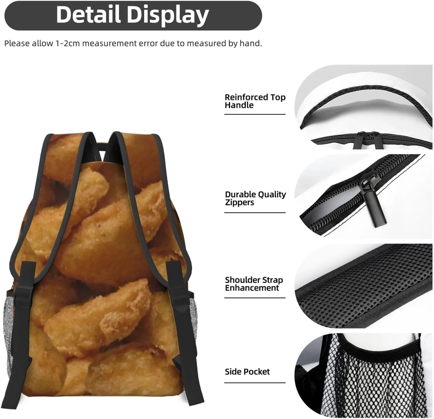 Chicken Nuggets Backpack Funny Food Laptop Bookbag Travel Daypack Lightweight Durable Bag For Women Men