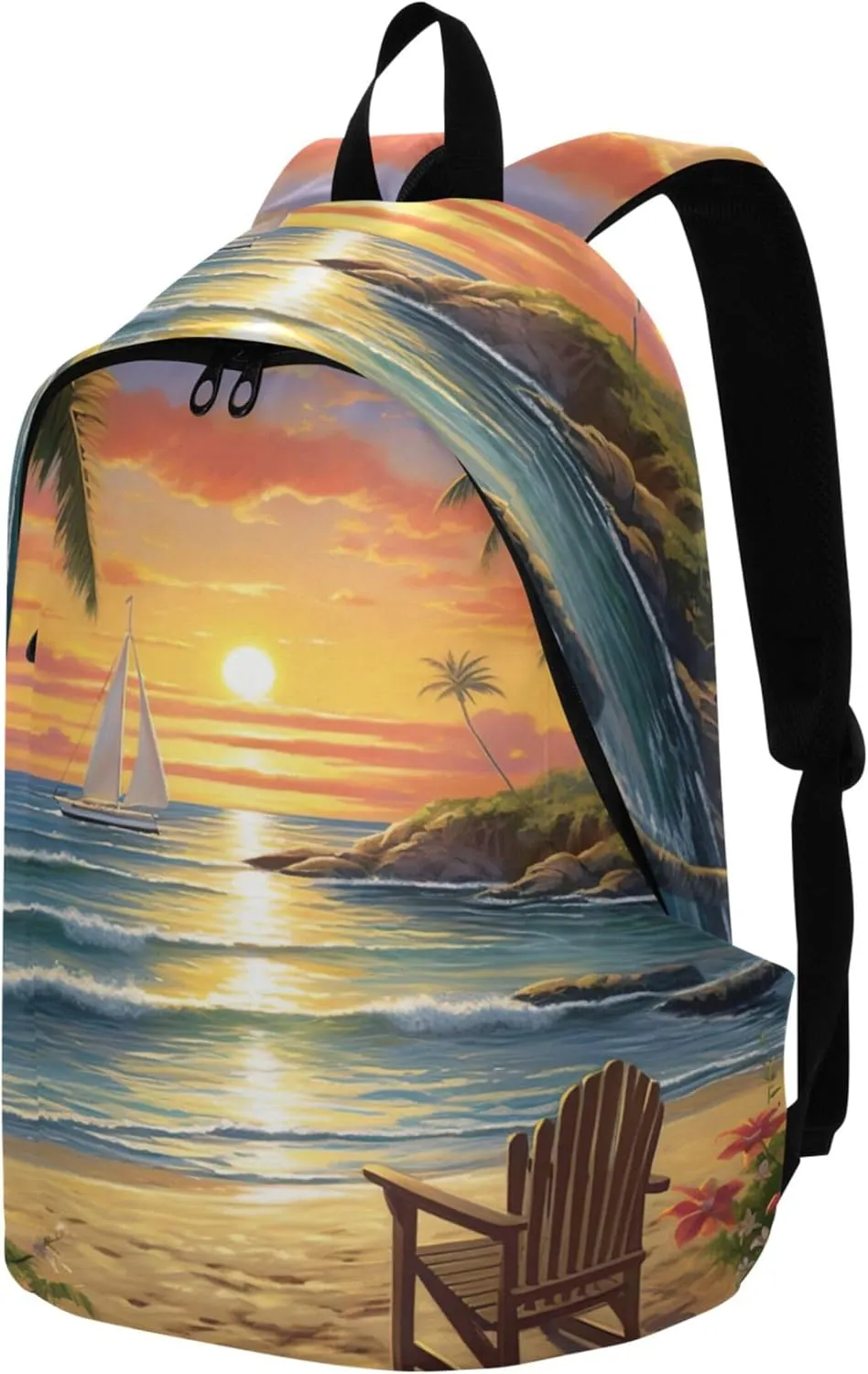 CHIFIGNO Animal Print Casual Backpack for Women Daypack Beach Scene Tropical Lightweight Bookbag School Backpack
