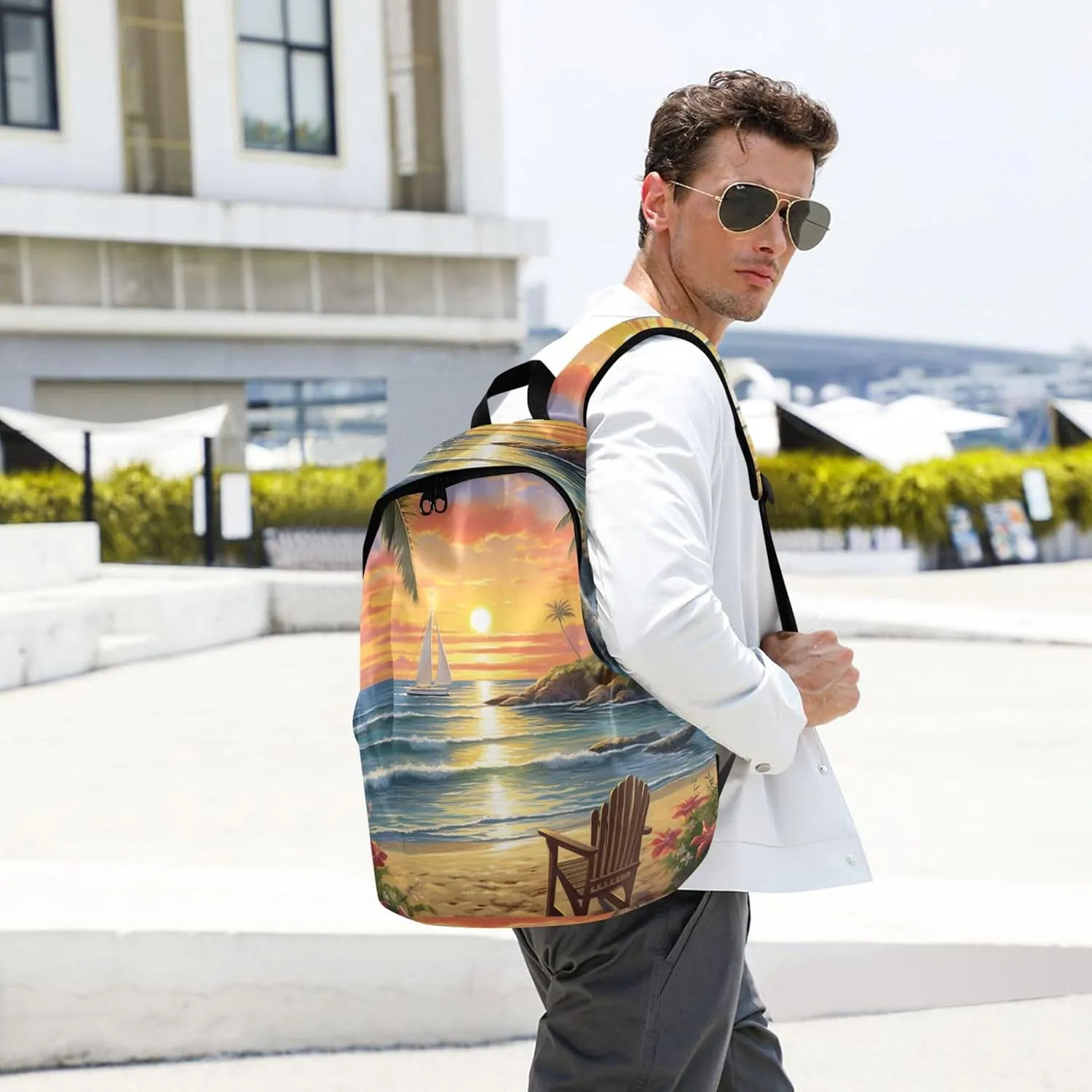 CHIFIGNO Animal Print Casual Backpack for Women Daypack Beach Scene Tropical Lightweight Bookbag School Backpack