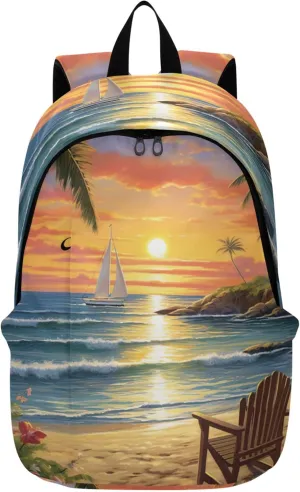 CHIFIGNO Animal Print Casual Backpack for Women Daypack Beach Scene Tropical Lightweight Bookbag School Backpack