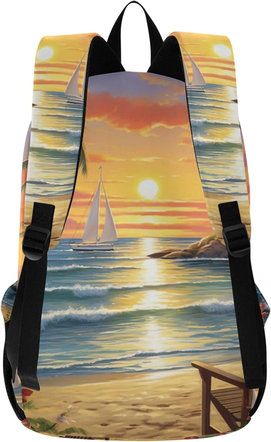 CHIFIGNO Animal Print Casual Backpack for Women Daypack Beach Scene Tropical Lightweight Bookbag School Backpack