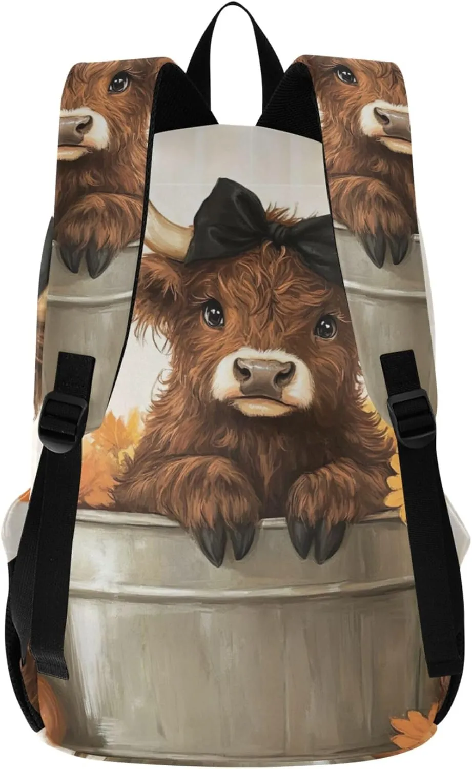 CHIFIGNO Print Casual Womens Daypack Cute Backpack Waterproof Autumn Highland Cow Pumpkin Cool Bookbag for Teen Girls
