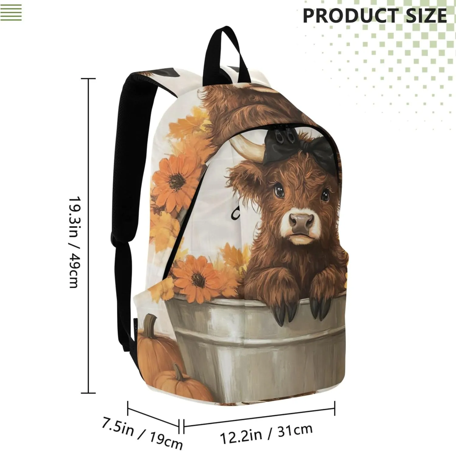 CHIFIGNO Print Casual Womens Daypack Cute Backpack Waterproof Autumn Highland Cow Pumpkin Cool Bookbag for Teen Girls