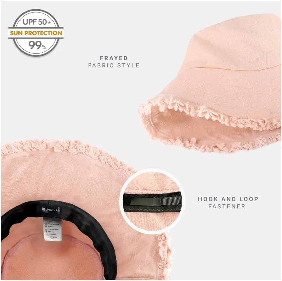 CHOK.LIDS Frayed Bucket Hats for Women Men Unisex Trendy Washed Cotton Floppy Wide Brim Boonie Outdoor Summer Beach Headwear