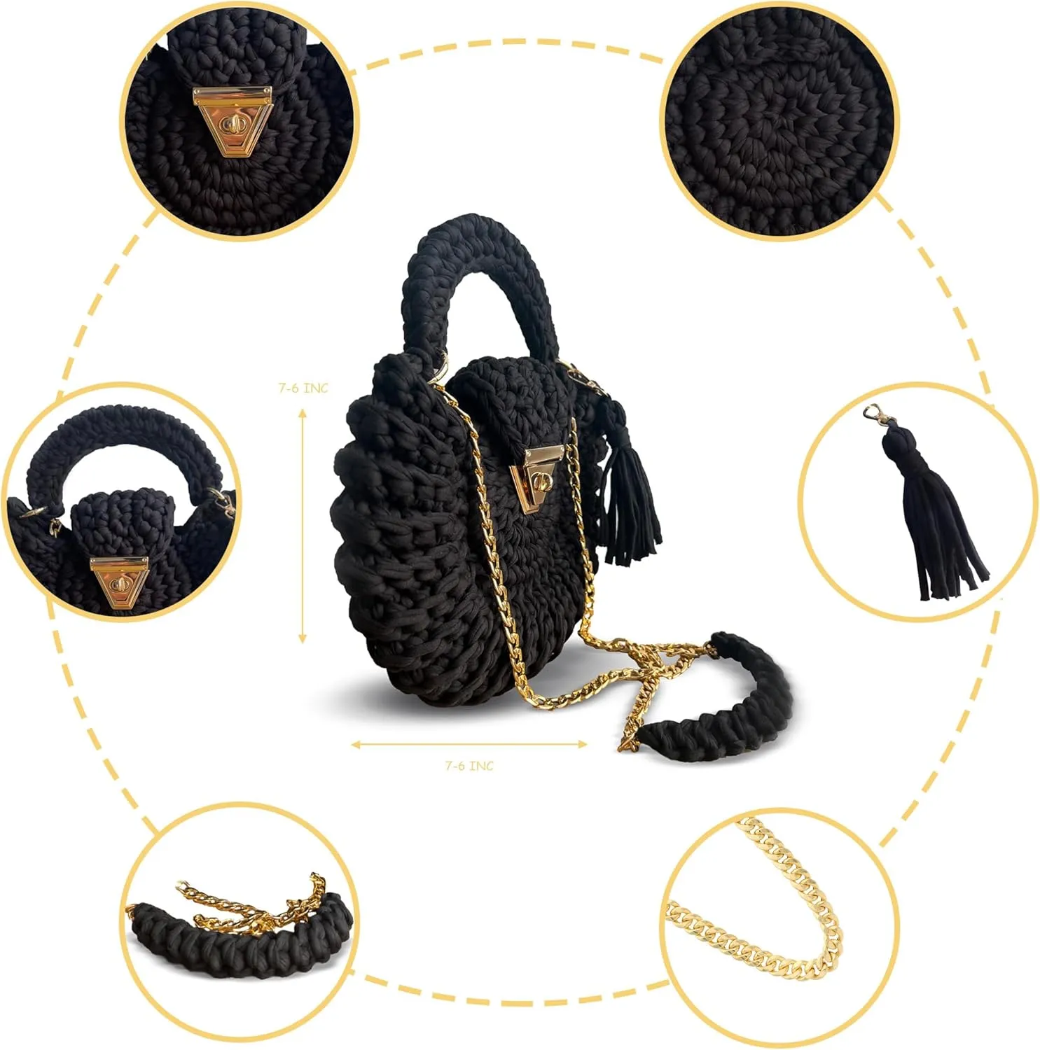 CHQEL Evening Clutch Bag for Women, Handmade Crochet Wedding Party Purse, Small Flap Formal Crossbody Handbag Evening Clutch