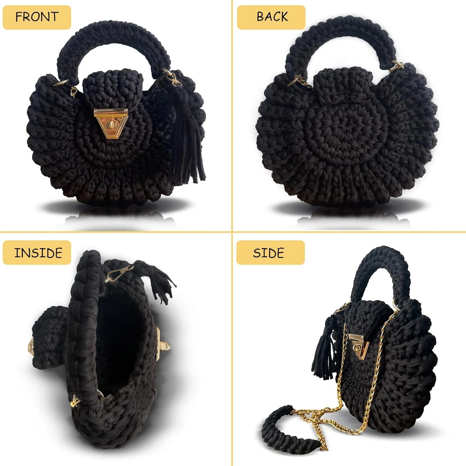CHQEL Evening Clutch Bag for Women, Handmade Crochet Wedding Party Purse, Small Flap Formal Crossbody Handbag Evening Clutch