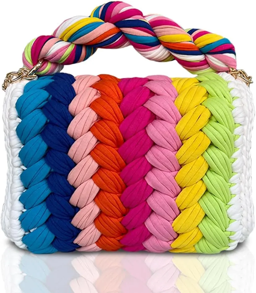CHQEL Evening Clutch Bag for Women, Handmade Crochet Wedding Party Purse, Small Flap Formal Crossbody Handbag Evening Clutch