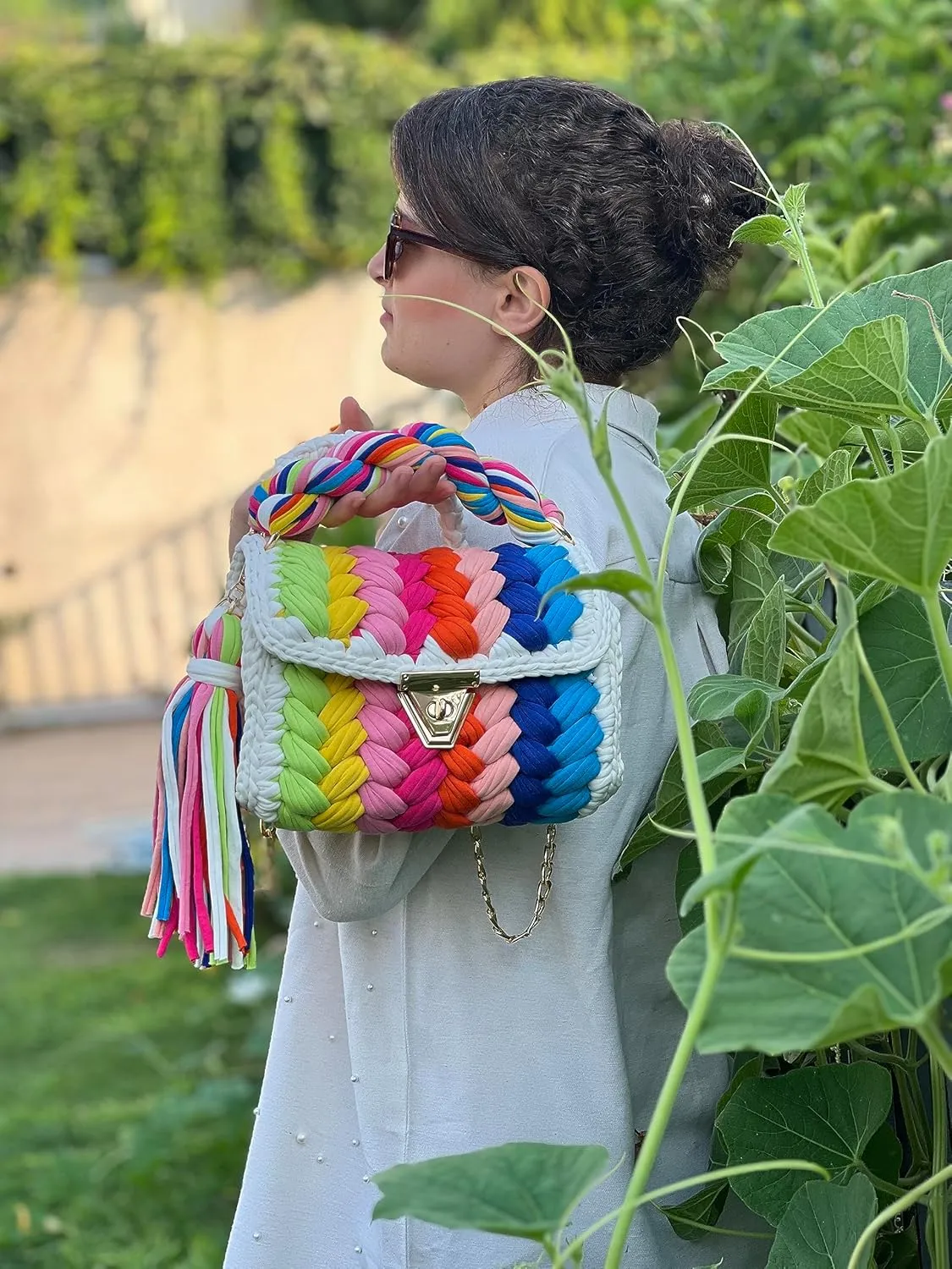 CHQEL Evening Clutch Bag for Women, Handmade Crochet Wedding Party Purse, Small Flap Formal Crossbody Handbag Evening Clutch