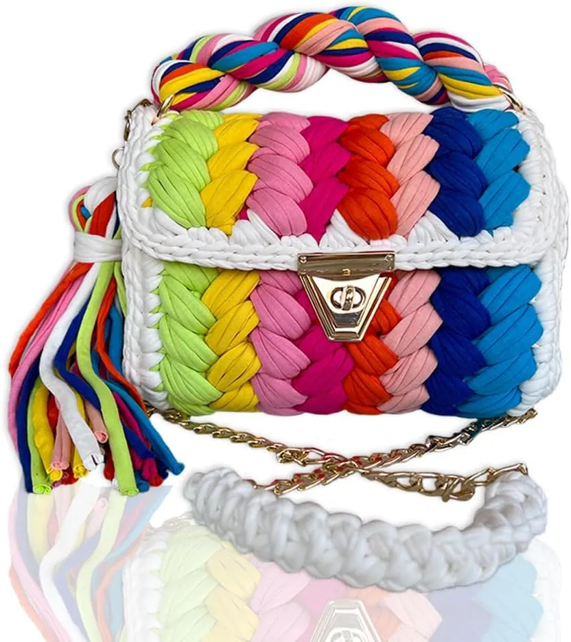 CHQEL Evening Clutch Bag for Women, Handmade Crochet Wedding Party Purse, Small Flap Formal Crossbody Handbag Evening Clutch