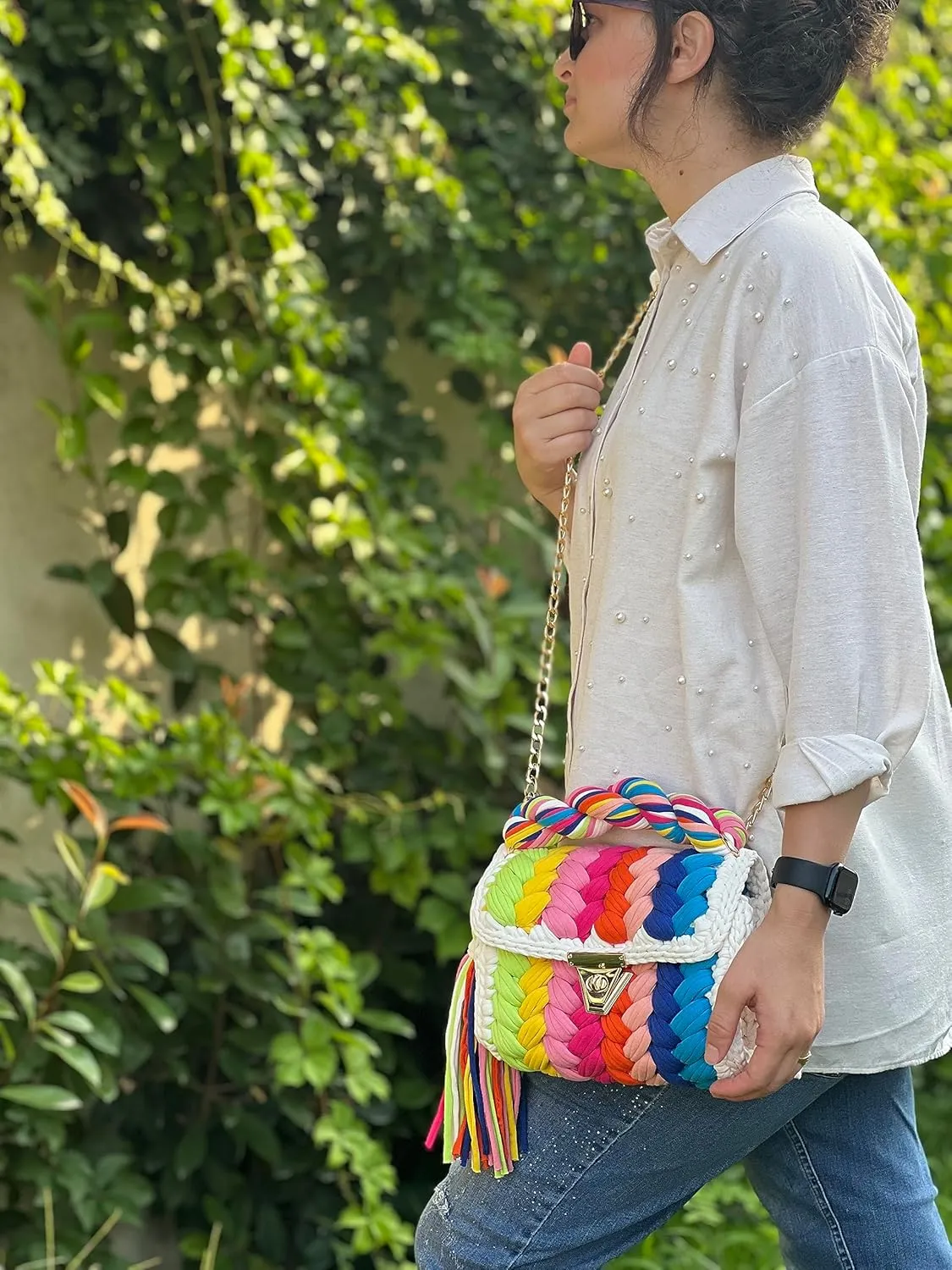 CHQEL Evening Clutch Bag for Women, Handmade Crochet Wedding Party Purse, Small Flap Formal Crossbody Handbag Evening Clutch