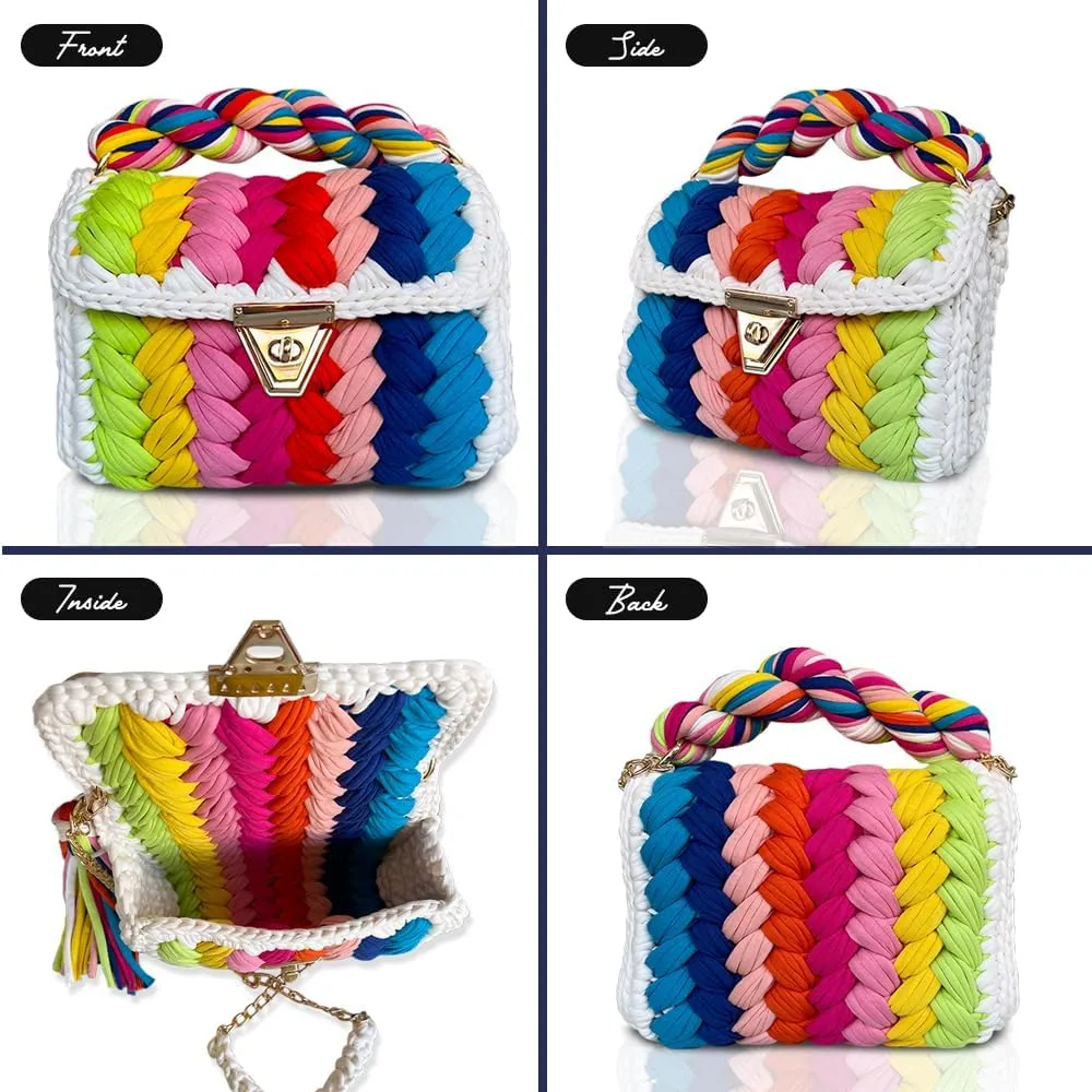 CHQEL Evening Clutch Bag for Women, Handmade Crochet Wedding Party Purse, Small Flap Formal Crossbody Handbag Evening Clutch