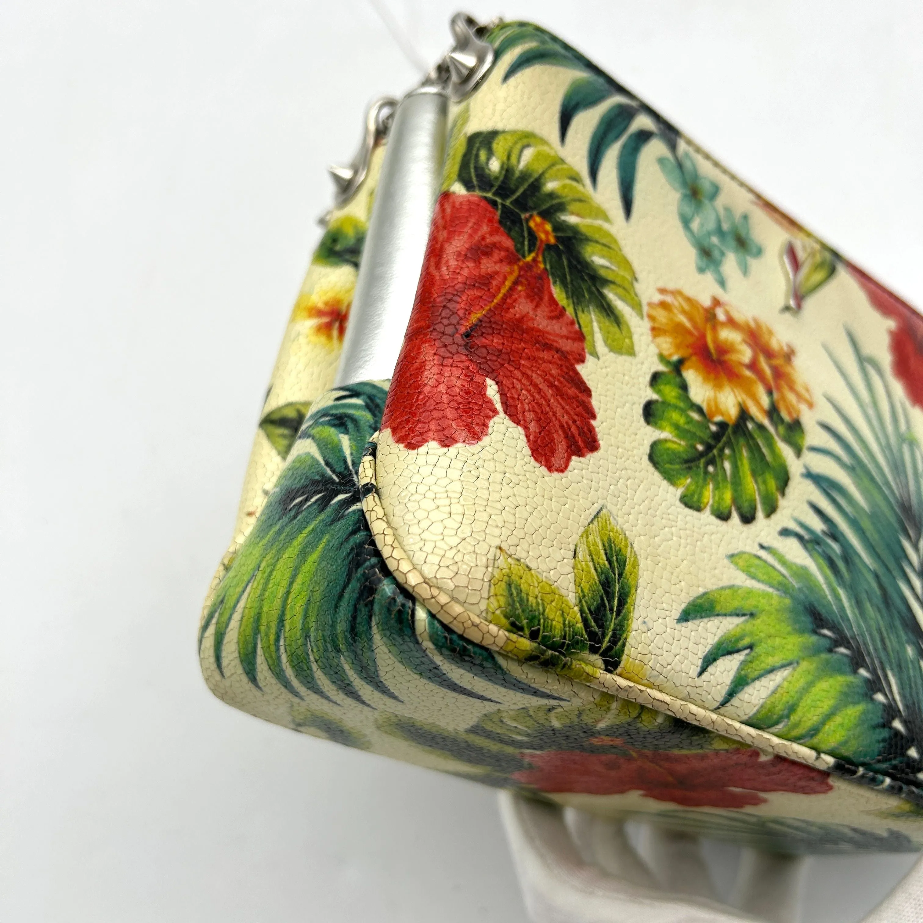 CHRISTIAN LOUBOUTIN Calfskin Studded Floral Mosaic Loubiclutch Crossbody Clutch White Multicolor LA13055