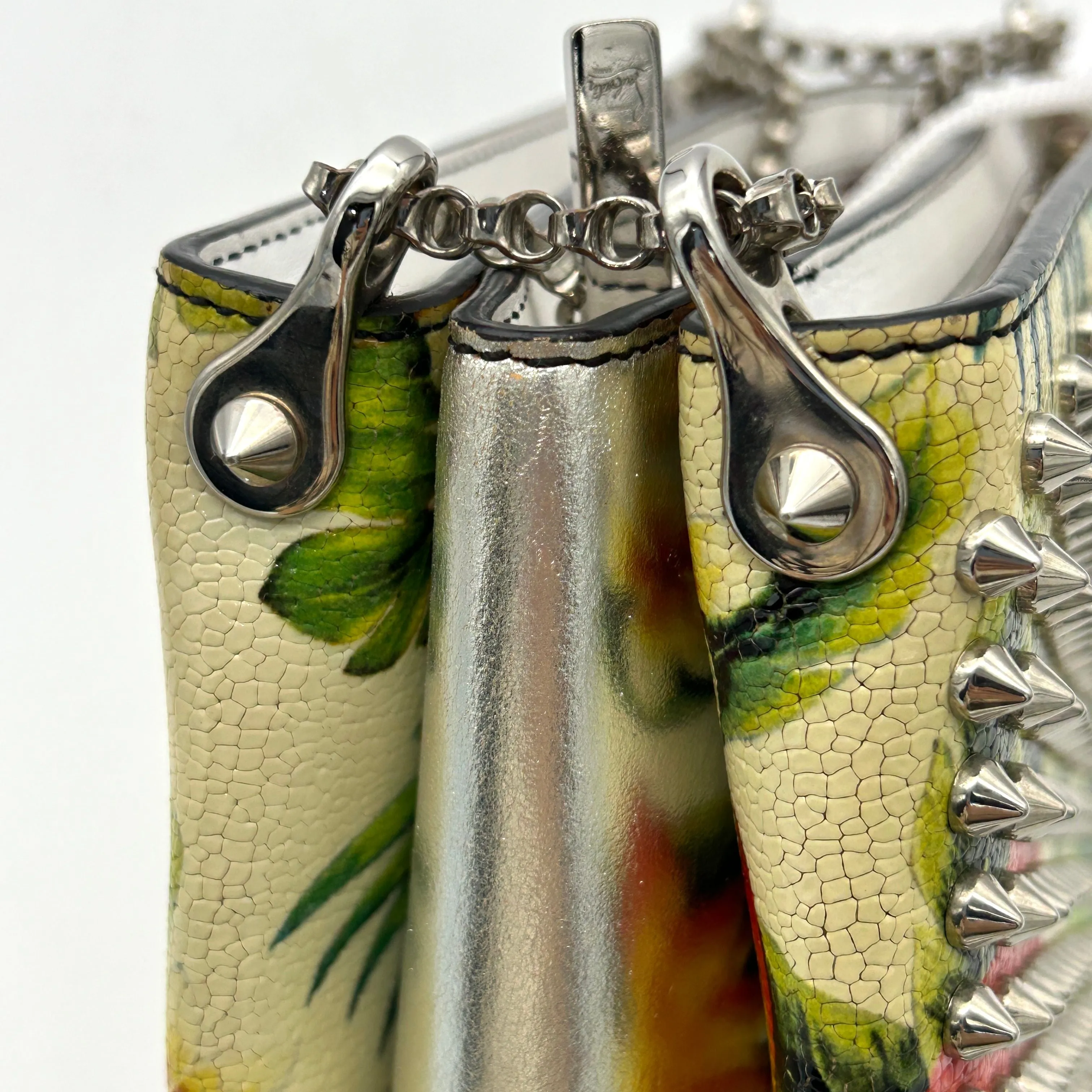 CHRISTIAN LOUBOUTIN Calfskin Studded Floral Mosaic Loubiclutch Crossbody Clutch White Multicolor LA13055