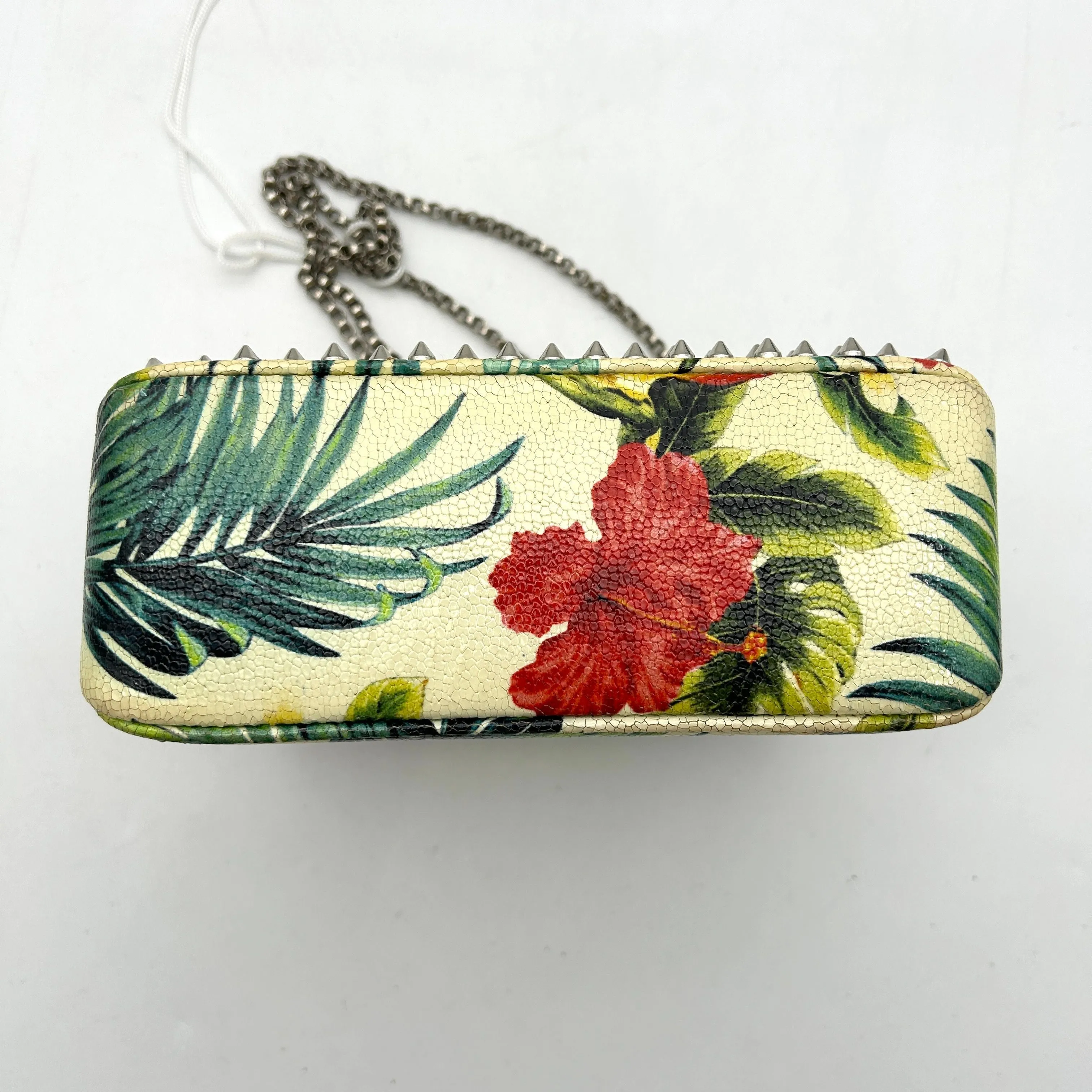CHRISTIAN LOUBOUTIN Calfskin Studded Floral Mosaic Loubiclutch Crossbody Clutch White Multicolor LA13055