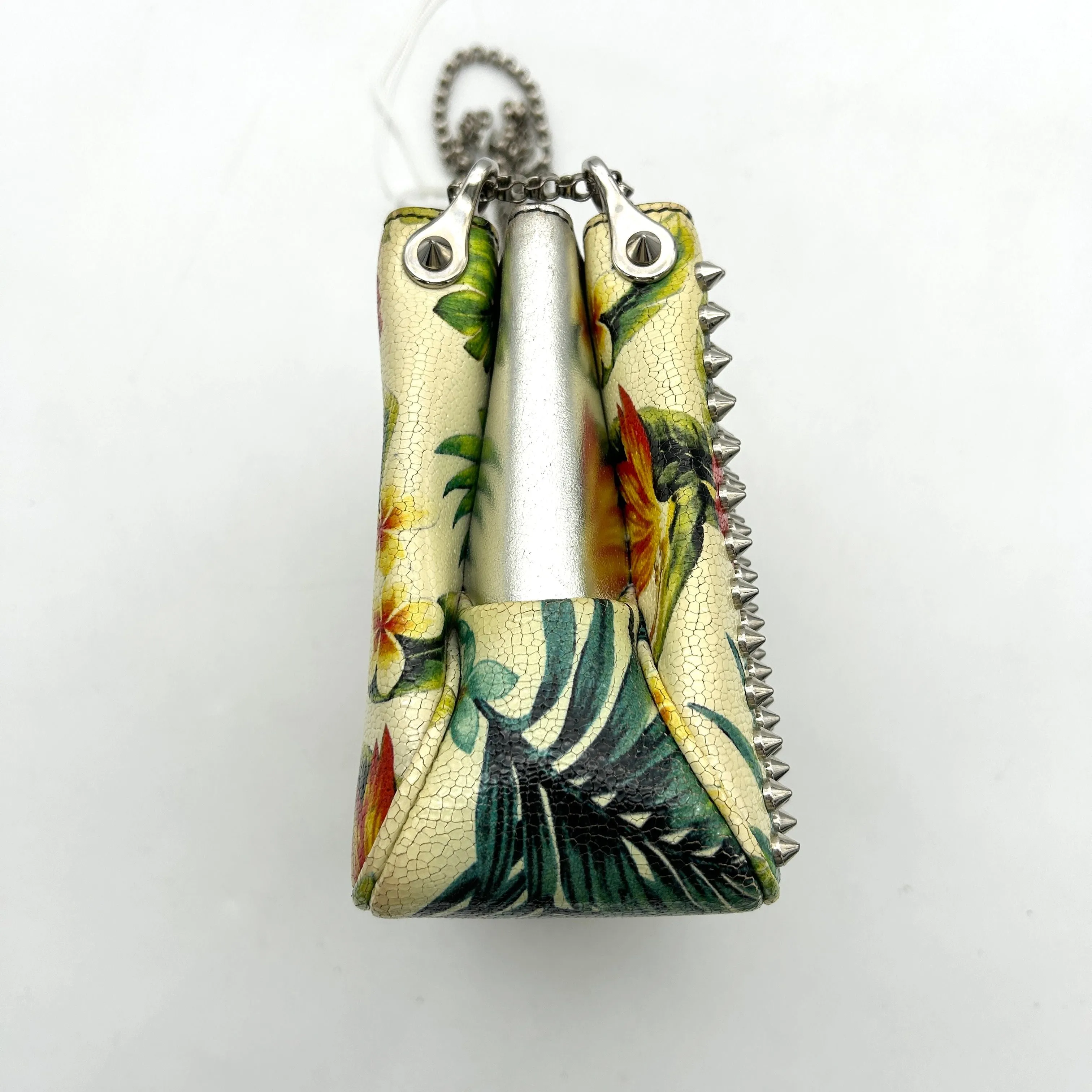 CHRISTIAN LOUBOUTIN Calfskin Studded Floral Mosaic Loubiclutch Crossbody Clutch White Multicolor LA13055