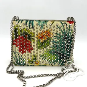 CHRISTIAN LOUBOUTIN Calfskin Studded Floral Mosaic Loubiclutch Crossbody Clutch White Multicolor LA13055