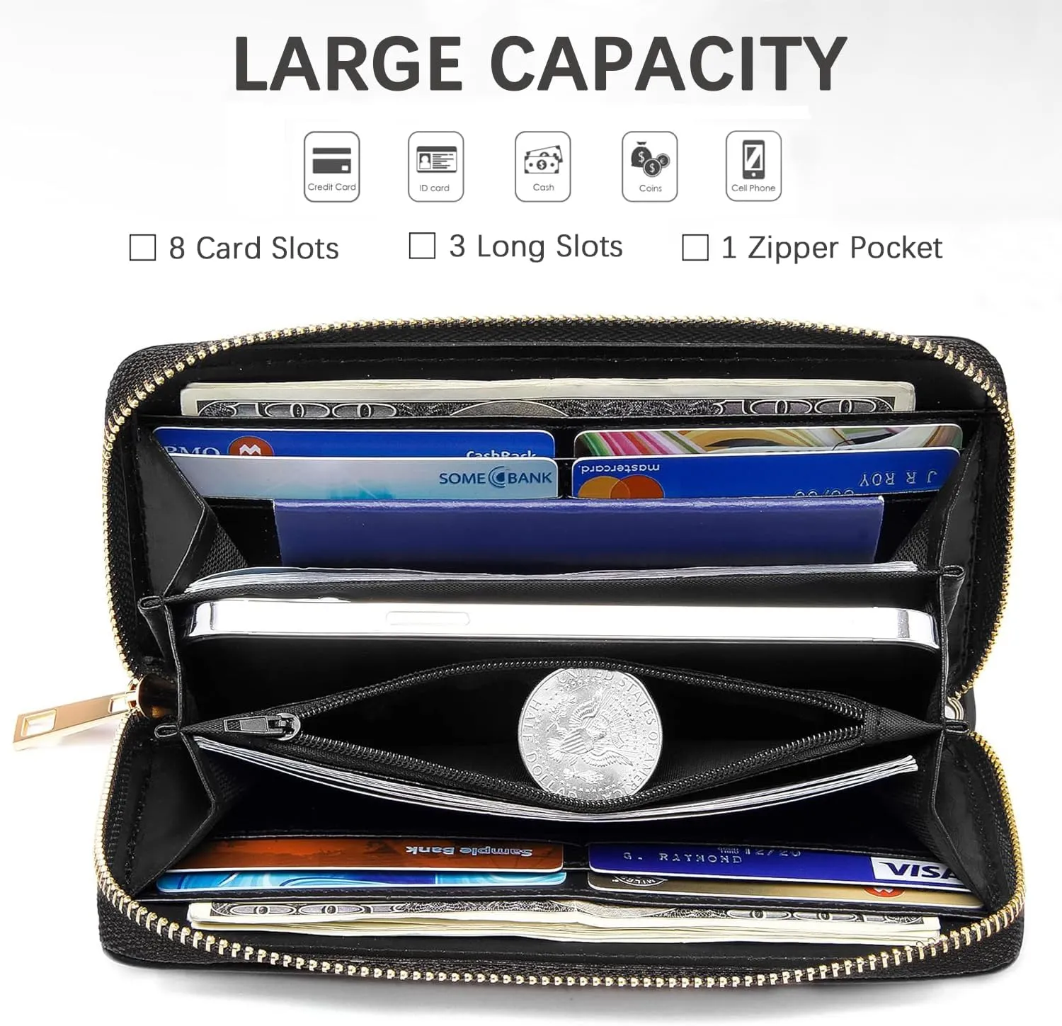 Christian Quote Bible Verse Proverbs 31:25 Print Wallet for Women Large Capacity Wallet Credit Card Holder PU Leather Zipper Clutch Purse Phone Wallet