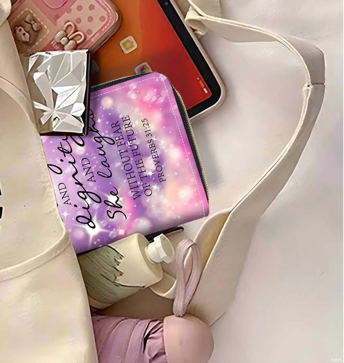 Christian Quote Bible Verse Proverbs 31:25 Print Wallet for Women Large Capacity Wallet Credit Card Holder PU Leather Zipper Clutch Purse Phone Wallet