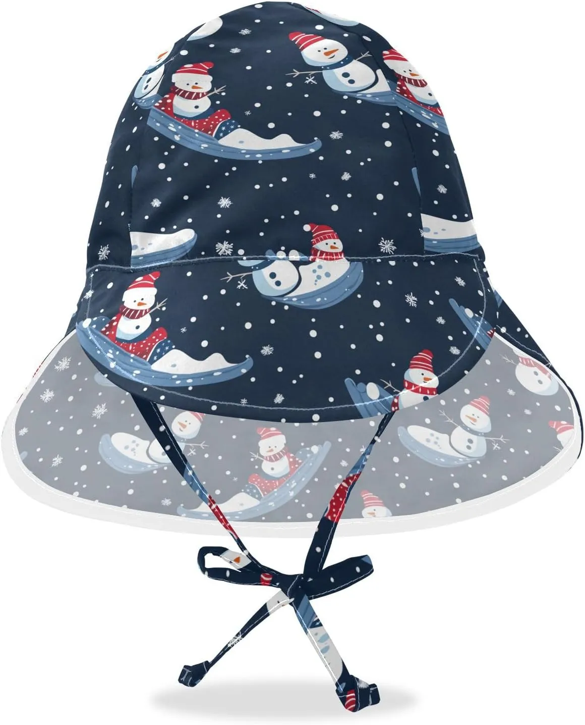 Christmas Blue Snowman Sledding Kid Sun Hat Baby Boys' Beach Bucket Hats Girl UPF 50 Neck Flap Traveling Camping