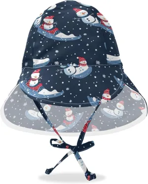 Christmas Blue Snowman Sledding Kid Sun Hat Baby Boys' Beach Bucket Hats Girl UPF 50 Neck Flap Traveling Camping