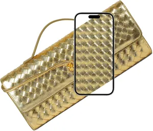 Christmas Gifts- Crossbody Bags for Women, Woven Evening Bag Handbag Vegan Leather Clutch Purse (Golden)