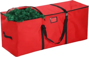 Christmas Tree Storage Bag, Fits Up to 7.5 Ft Xmas Trees, Heavy Duty Anti-Tear 600D Oxford with Reinforced Handle Dual Zippers Wide Opening, Exterior Pockets, Extra Large Moving Bags (Red)