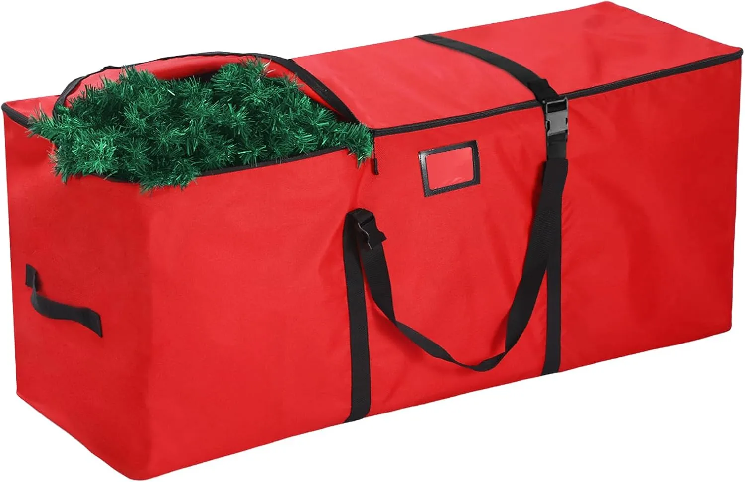 Christmas Tree Storage Bag, Fits Up to 7.5 Ft Xmas Trees, Heavy Duty Anti-Tear 600D Oxford with Reinforced Handle Dual Zippers Wide Opening, Exterior Pockets, Extra Large Moving Bags (Red)