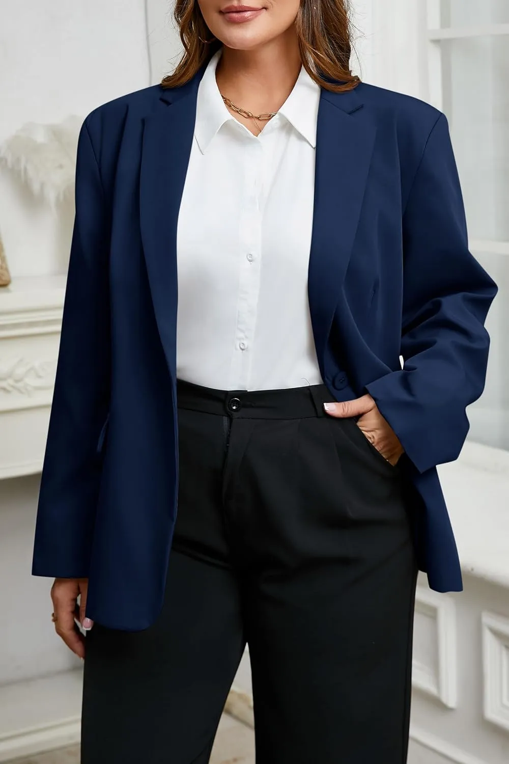 Cicy Bell Womens Plus Size Casual Blazers Lapel Long Sleeve Work Office Suit Jackets Open Front Curvy Blazers