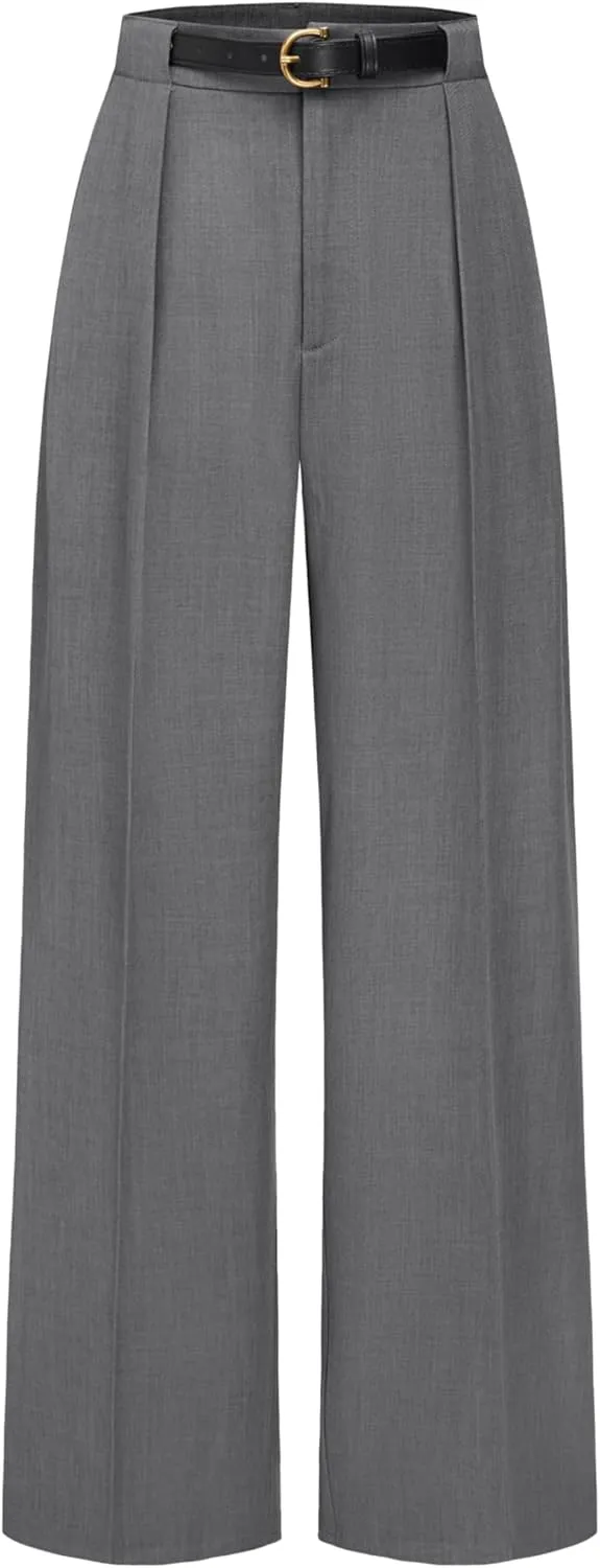 CIDER Mid Waist Solid Pocket Straight Leg Trousers with Belt