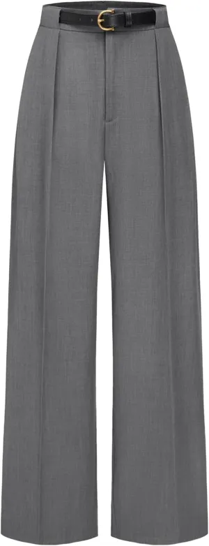 CIDER Mid Waist Solid Pocket Straight Leg Trousers with Belt