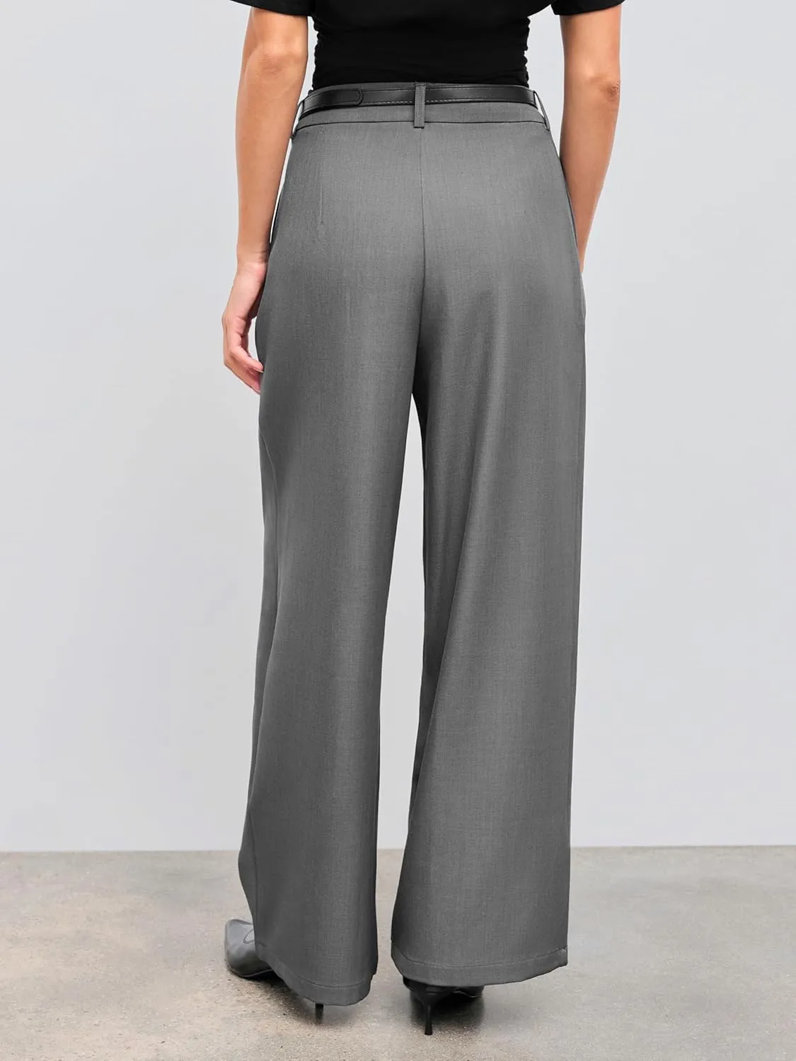 CIDER Mid Waist Solid Pocket Straight Leg Trousers with Belt