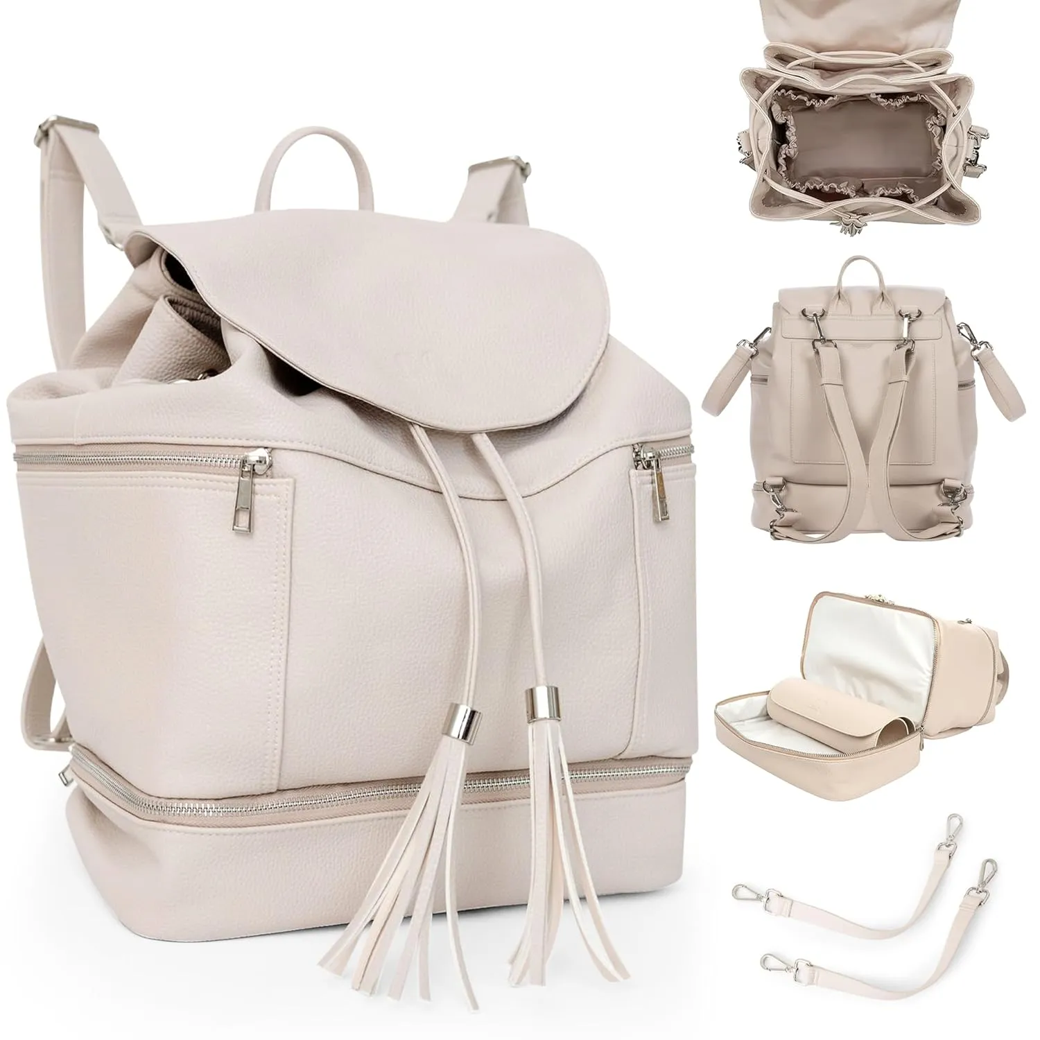 Citi Collective Journey Pearl Vegan Leather Diaper Bag Backpack | Elegant, Multifunctional, Travel Diaper Bag with Changing Pad, Stroller Straps & Insulated Bottle Pockets.