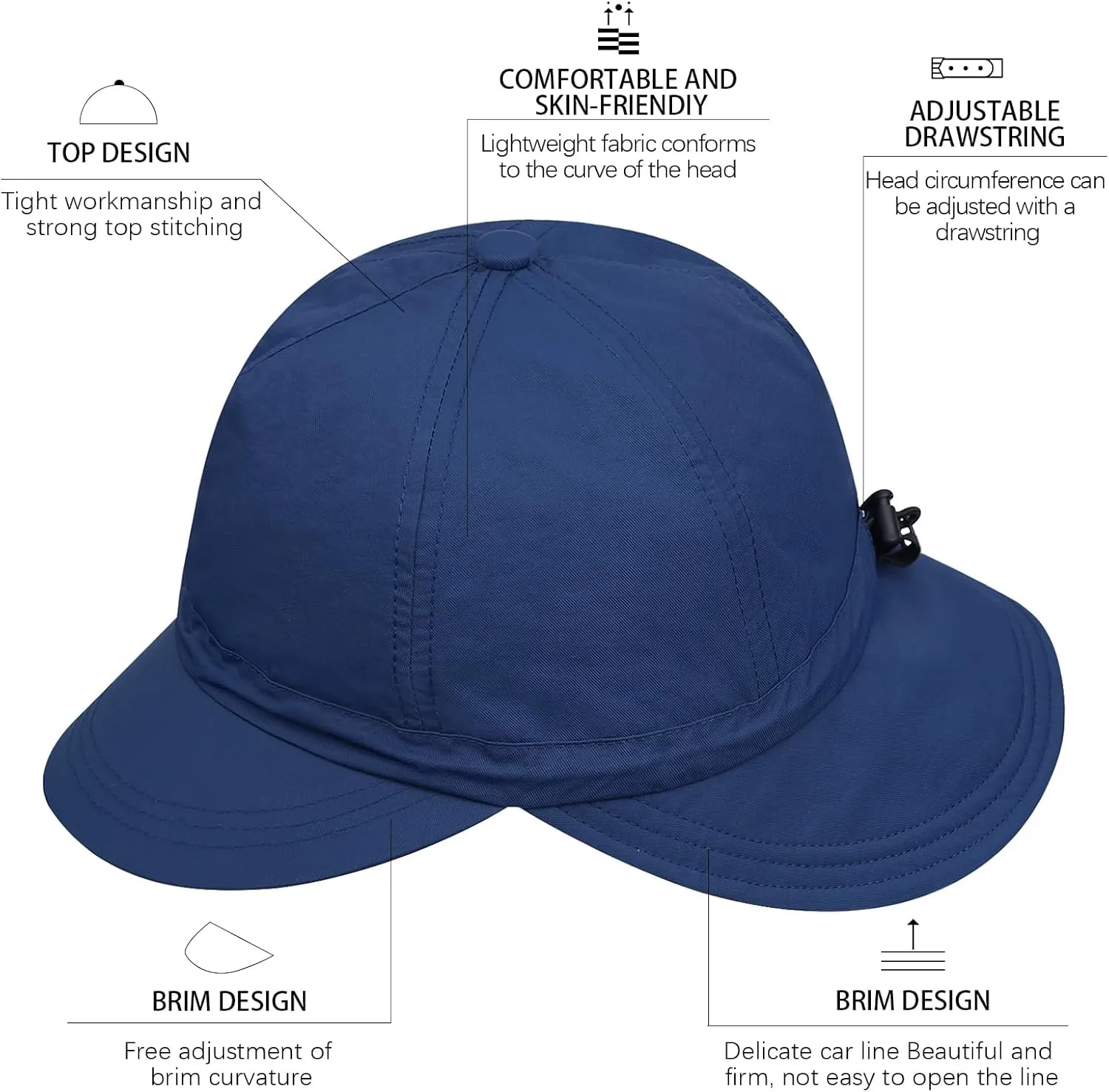 Clakllie Waterproof Boonie Beach Hat Short Brim Baseball Cap with Neck Flap UV Protection Sun Hats for Women Men