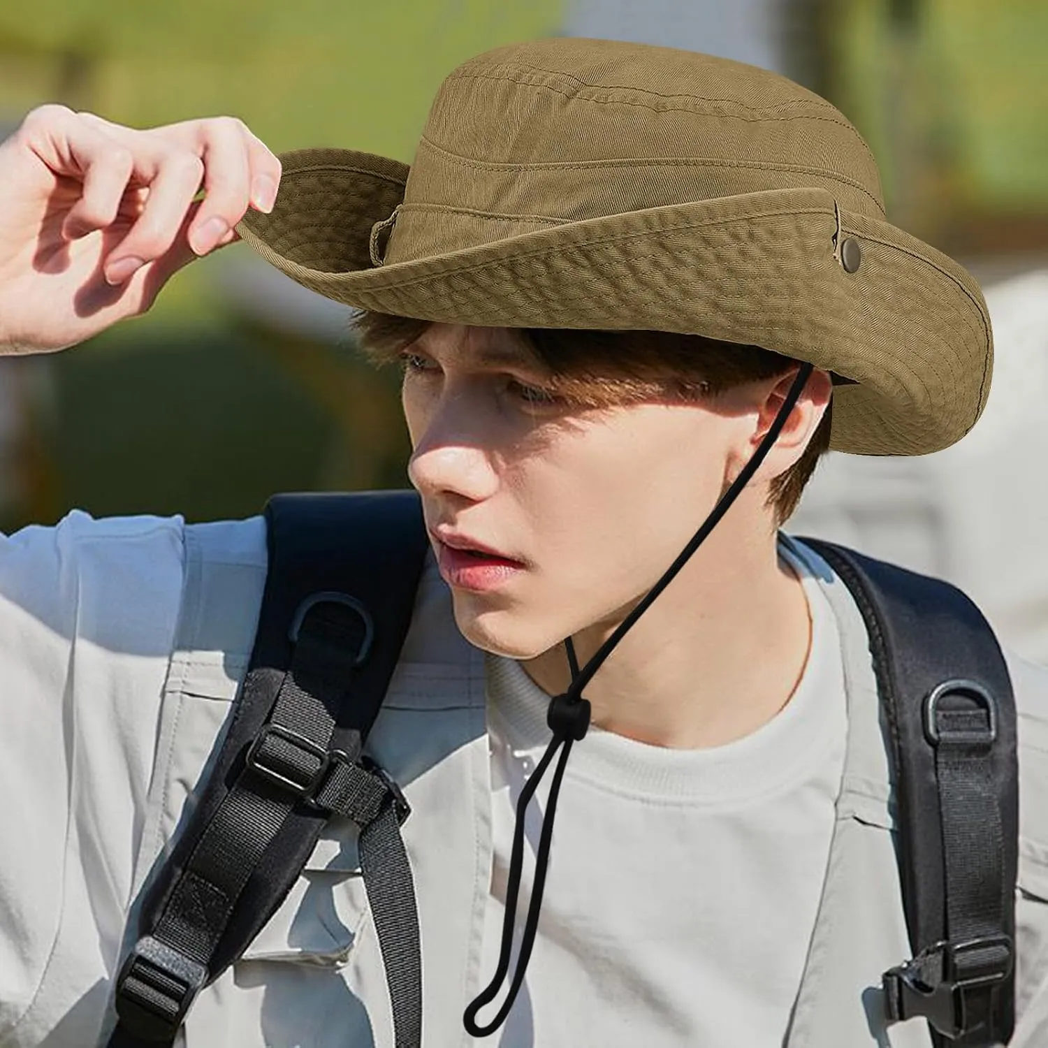 Clakllie Wide Brim Fishing Safari Hats Windproof Bucket Hat Breathable Boonie Hat Outdoor Kayaking Rowing Caps