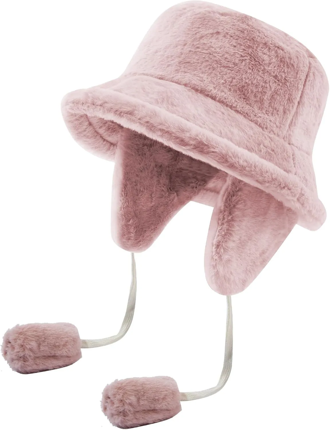 Clakllie Winter Bucket Hat with Earflaps Fuzzy Fishing Hat Warm Beach Sun Hat Wide Brim Fisherman Cap for Women Travel Hat